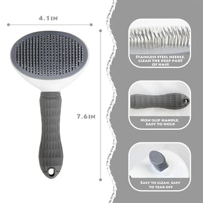 Self-cleaning pet hair removal comb