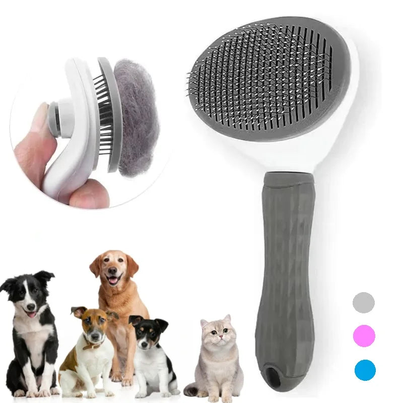 Self-cleaning pet hair removal comb