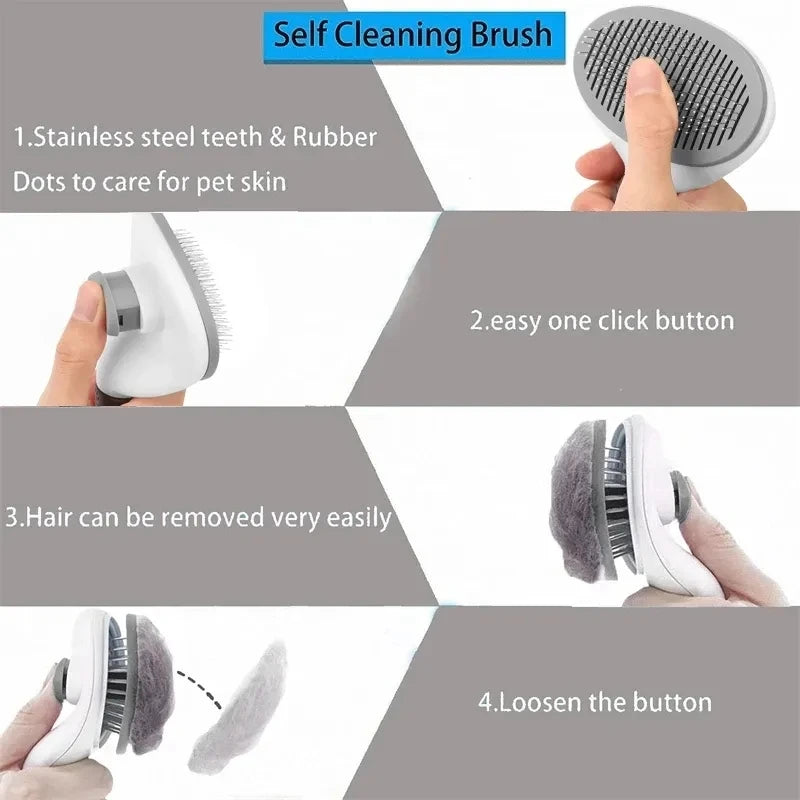 Self-cleaning pet hair removal comb