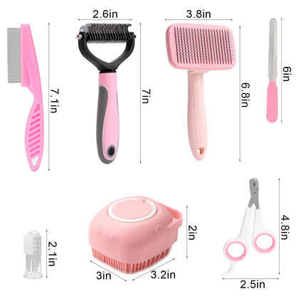 8 Piece Dog Brush Grooming Set, Pet Self-Cleaning Set