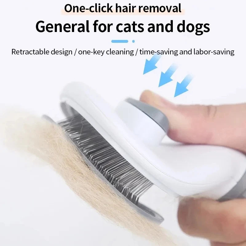 Self-cleaning pet hair removal comb