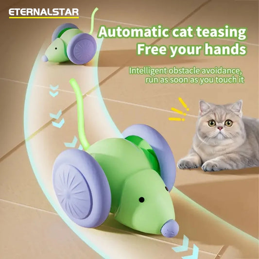 Interactive Cat Toy Motorized Mouse Car - Smart Obstacle Avoidance Auto Teaser