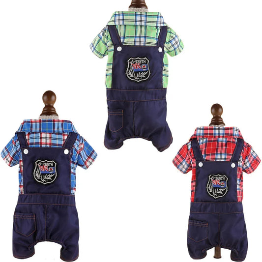 Pet Dog Clothes Jumpsuit Jacket Plaid Shirt