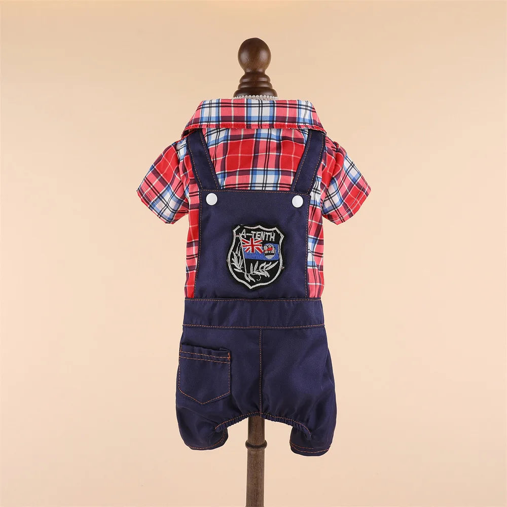 Pet Dog Clothes Jumpsuit Jacket Plaid Shirt