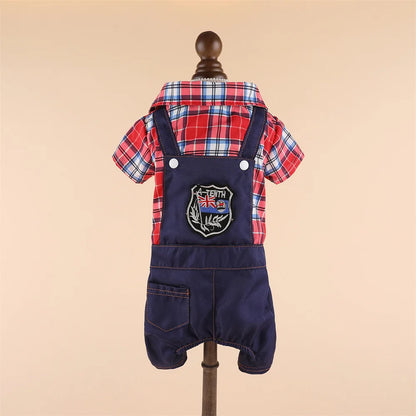 Pet Dog Clothes Jumpsuit Jacket Plaid Shirt