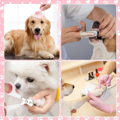 8 Piece Dog Brush Grooming Set, Pet Self-Cleaning Set